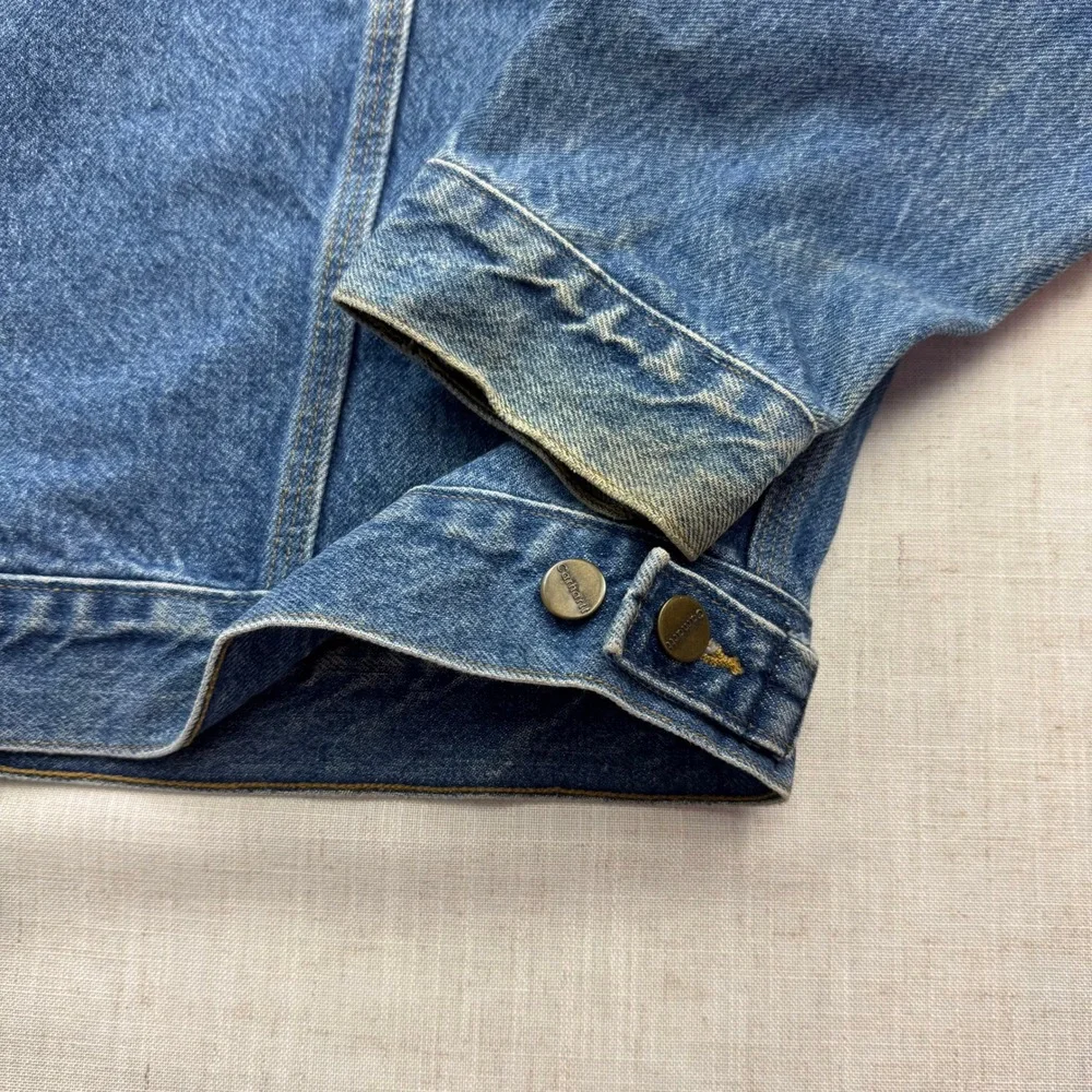 VTG Carhartt‎ J12 DST Denim Trucker Jacket Mens Large Blue Made in USA Workwear